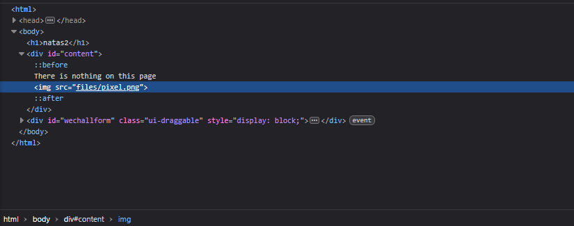 Inspect Element showing the content div with a hidden img tag