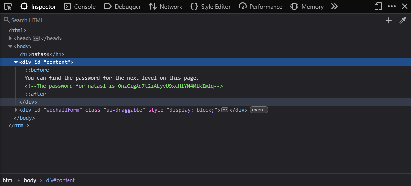 Inspect Element showing the content div