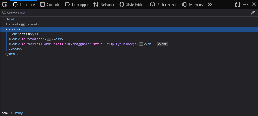 Inspect Element showing page HTML