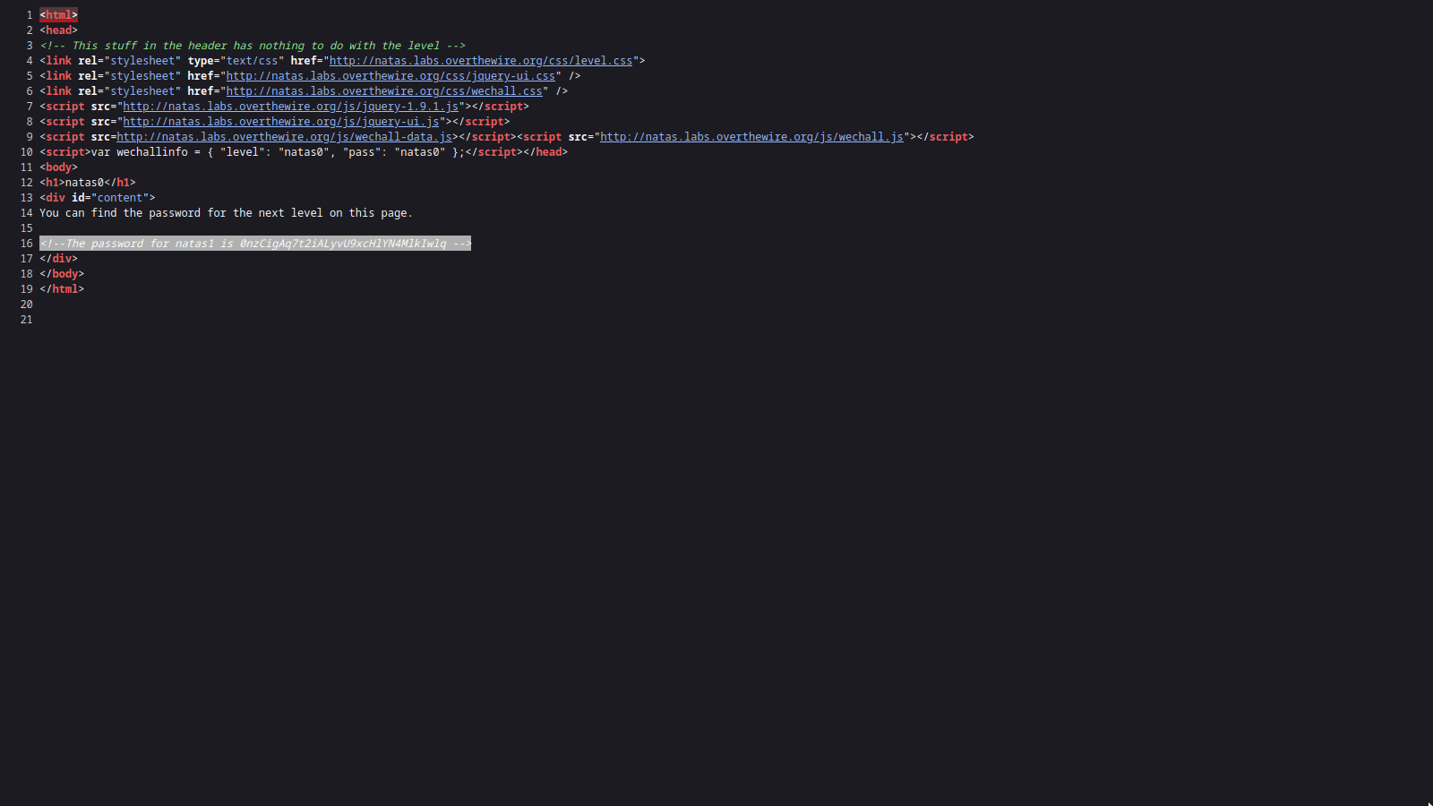 natas 0 source view