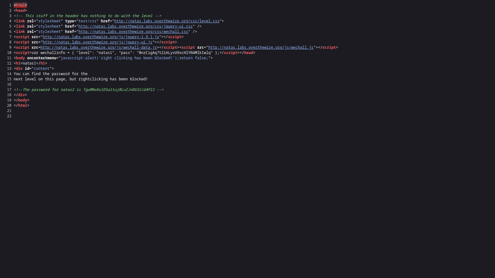 Natas 1 source view