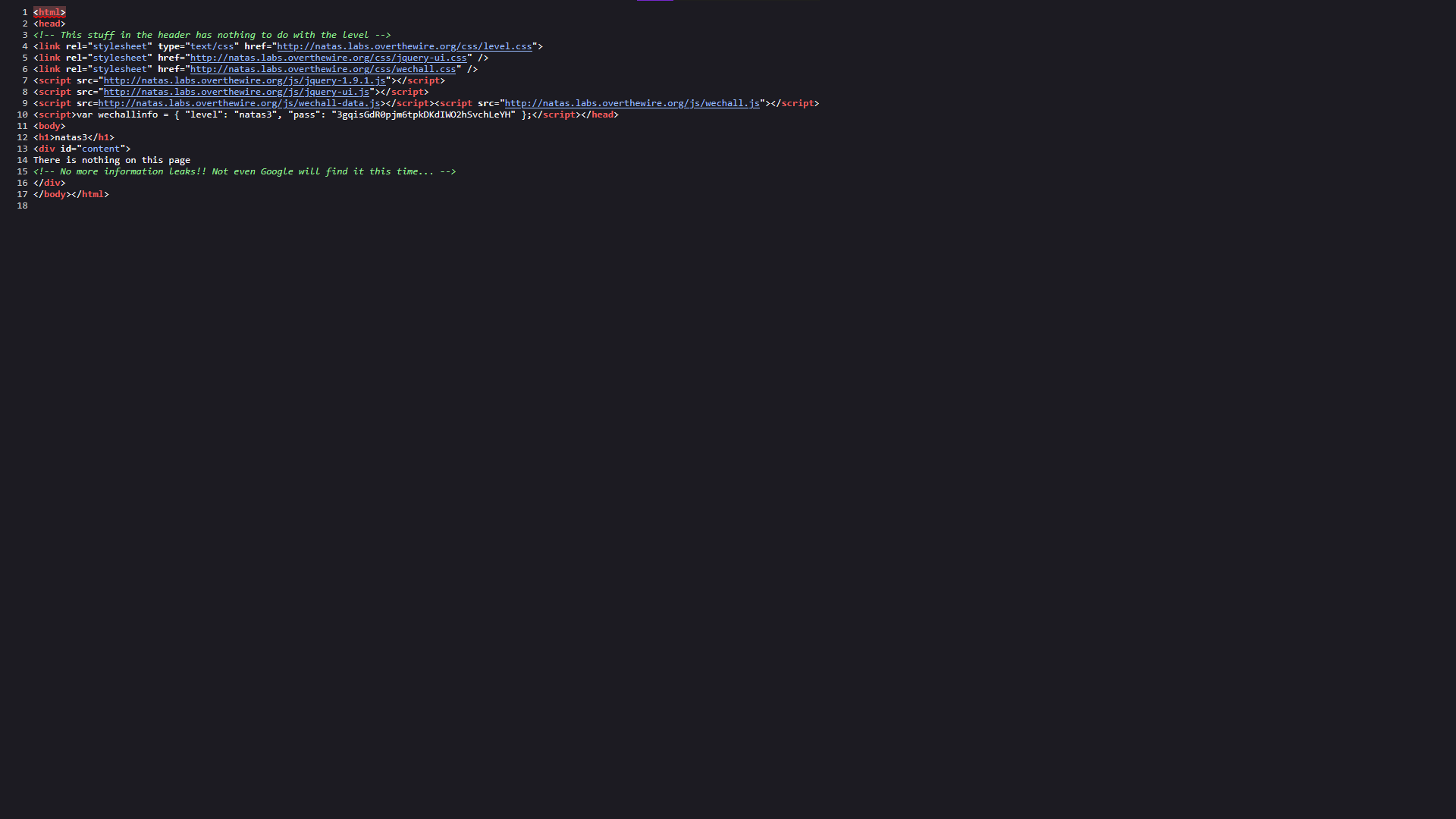 natas 3 source view